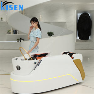 Lit de massage pour <span class=keywords><strong>shampoing</strong></span> Kisen Salon-<span class=keywords><strong>Pro</strong></span> avec anneau de spa capillaire, traitement coréen du cuir chevelu et chaises ergonomiques de luxe - Product Image 1