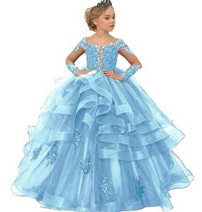 2025 nouvelle mode paillettes dentelle Royal à manches longues robe de princesse fleur fille robe de mariée avec <span class=keywords><strong>Train</strong></span> pour Pageant fête robe de bal - Product Image 4