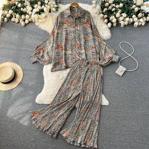 <span class=keywords><strong>Costume</strong></span> de chemise décontracté et polyvalent imprimé léopard avec manches lanterne, taille haute, plissé, large L - Product Image 6