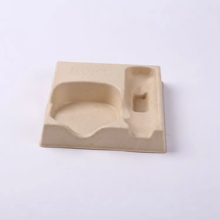 Bandeja de papel de embalaje de caña de azúcar biodegradable para fibra de pulpa de bambú electrónica con manejo en relieve para promoción
