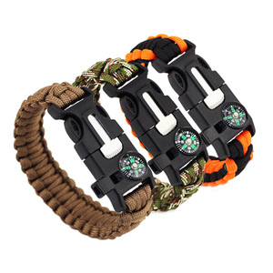 Nhà Máy Bán Buôn Multitool OEM Rope Survival Vòng Đeo Tay Với Đá Lửa Khởi Động Còi La Bàn Khóa Kit Cho Đi Bộ Đường Dài Cắm Trại - Product Image 1