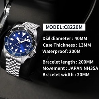 CADISEN Nouvelle montre de plongée automatique pour homme, mécanique, boîtier en acier inoxydable, cadran en cristal saphir, résistance à l'eau 20 BAR
