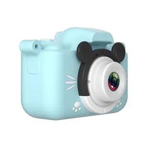 กล้องดิจิตอลสำหรับเด็กหน้าจอ2.0นิ้ว IPS ดิจิทัลสำหรับเด็กทำงานด้วยปุ่มเดียวถ่ายภาพคู่หน้าและ Rera