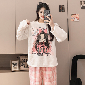 <span class=keywords><strong>Pijamas</strong></span> de franela 2025 Otoño e <span class=keywords><strong>Invierno</strong></span> mujer cuello redondo dibujos animados manga larga <span class=keywords><strong>pijamas</strong></span> estudiante <span class=keywords><strong>chica</strong></span> lindo - Product Image 6