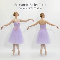 Gaun Tutu Romantis Profesional Peri untuk Anak Perempuan, Rok Tulle Lembut Bermotif Bunga Buatan Tangan untuk Balerina, Desain Lavender Nutcracker Fitdance