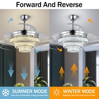 Vente directe d'usine, ventilateur de plafond moderne en cristal intelligent à commande à distance BLDC réversible 60W 42 pouces avec lumière LED
