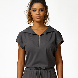 Maglietta sportiva con mezza cerniera maglia con collo a cappuccio finto cappuccio maniche a pipistrello t-shirt da donna con Design sportivo e Casual abbigliamento dall'aspetto sottile - Product Image 6