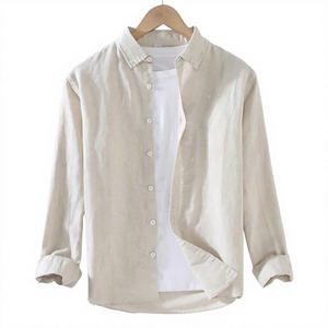 เสื้อเชิ้ตผ้าฝ้ายลินินผู้ชายแขนยาวติดกระดุมสวมใส่สบายๆ สีพื้น - Product Image 3