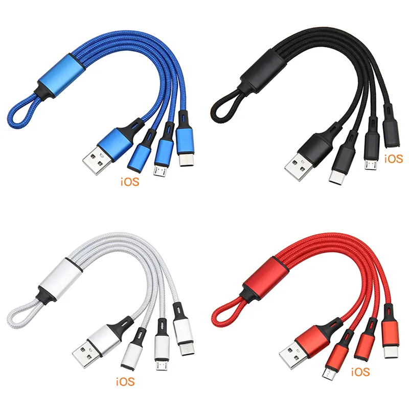 Nylon braid 3 in 1 USB Cable Multi Keychain Portable Data Sync Line for iPhone Samsung Android Mobile Phone