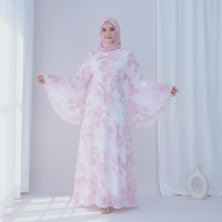 Abaya en mousseline imprimée à manches évasées pour femme musulmane, robe longue maxi modeste, fluide et décontractée pour l'été et l'Aïd, vente en gros