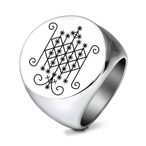 R045 Voodoo Veve simboli Sigil Charm gioielli Vodou <span class=keywords><strong>Lwa</strong></span> Loa Talisman gioielli amuleto Laser inciso in acciaio inossidabile anelli - Product Image 6