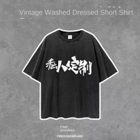 Kaos Lengan Pendek Katun Combed Solid Gaya Jalanan Amerika, Longgar, Bernapas, dengan Logo Cetak Batik yang Dapat Dikustomisasi