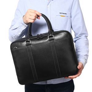 Laulisdon Men's Genuine Leather <b>Briefcase</b> Large Capacity Business Travel Shoulder Bag Solid Color Cowhide - Product Image 2