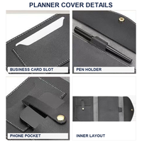 Couverture de carnet en cuir PU, organisateur de carnet, fente pour cartes, porte-stylo, poche pour téléphone, fermeture à pression, étanche, texture fine