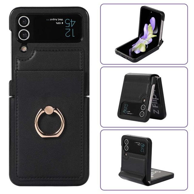 Wholesale Shockproof Luxury Folding Leather Phone Case with Ring Holder Kickstand for Samsung Galaxy Z Flip 4 Back Cover