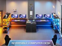 Bureau de jeu/ordinateur moderne en MDF avec lumières LED, prise de courant, étagères de rangement, 3 tiroirs en tissu, base en acier