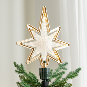 LINGKAI <b>LED</b> <b>Lighted</b> Star <b>Tree</b> Topper Golden Frame Double Layer Star Lamp Christmas <b>Tree</b> Top for Holiday Home Decor - Product Image 2