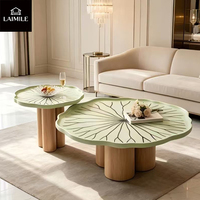 Ensemble de tables basses gigognes en forme de feuille de lotus, table d'appoint en bois artistique créative, table à thé décorative moderne pour salon