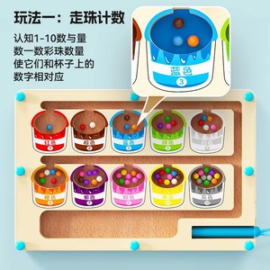 Jeu d'éveil Montessori en bois : Seau <span class=keywords><strong>de</strong></span> peinture, chiffres, couleurs, tri, stylo, perles à déplacer, labyrinthe pour enfants - Product Image 3