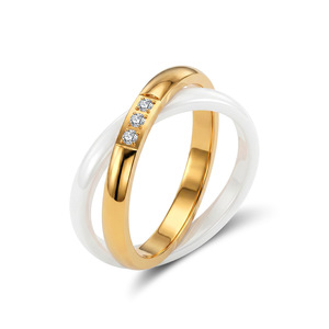Bague vintage en acier inoxydable 304, céramique, plaquée or 18 carats, unisexe, deux anneaux, peut être gravée au laser - Product Image 1