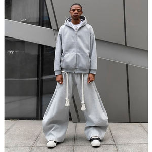 Conjunto de Ropa Urbana Hip-Hop para Hombre, Talla Grande, Silueta Holgada, Sudadera con Capucha y Cremallera, Pantalones Deportivos de Pierna Ancha - Product Image 1