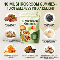 Gummies aux champignons véganes et purs, à base de plantes, saines, 10-en-1, avec logo personnalisé, formule sur mesure, prix d'usine en gros