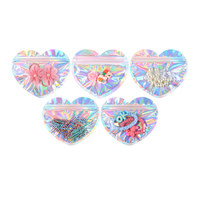 Sacs refermables à fermeture éclair en forme de cœur, imprimés au laser, style Ins, transparents, bicolores, épaissis, pour bijoux, boucles d'oreilles et lunettes