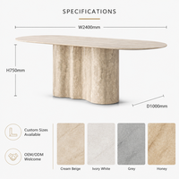 Socle de table à manger en travertin naturel de luxe, table ovale en pierre pour salle à manger, table à manger moderne sur mesure