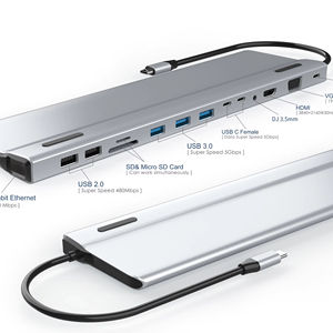 Vente <span class=keywords><strong>en</strong></span> <span class=keywords><strong>gros</strong></span> Hub USB 3.0 C <span class=keywords><strong>en</strong></span> alliage d'aluminium USB3.0 * 3 + 2.0*2 + VGA + RJ45 + SD + TF + jack + <span class=keywords><strong>HDMI</strong></span> + DP + DONNÉES USB-C * 2 + C PD 15 entrées 1 Station d'accueil - Product Image 1