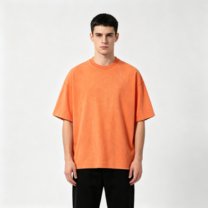T-shirt pour homme en coton pur de haute qualité, lavage à l'acide, coupe ample, étiquette personnalisée, col rond, coutures renforcées aux épaules, t-shirt uni - Product Image 1