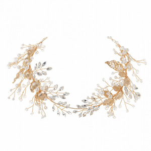 Fascia per capelli in cristallo con foglie d'<span class=keywords><strong>argento</strong></span> e perle, fatta a mano per sposa, feste e uso quotidiano - Product Image 1