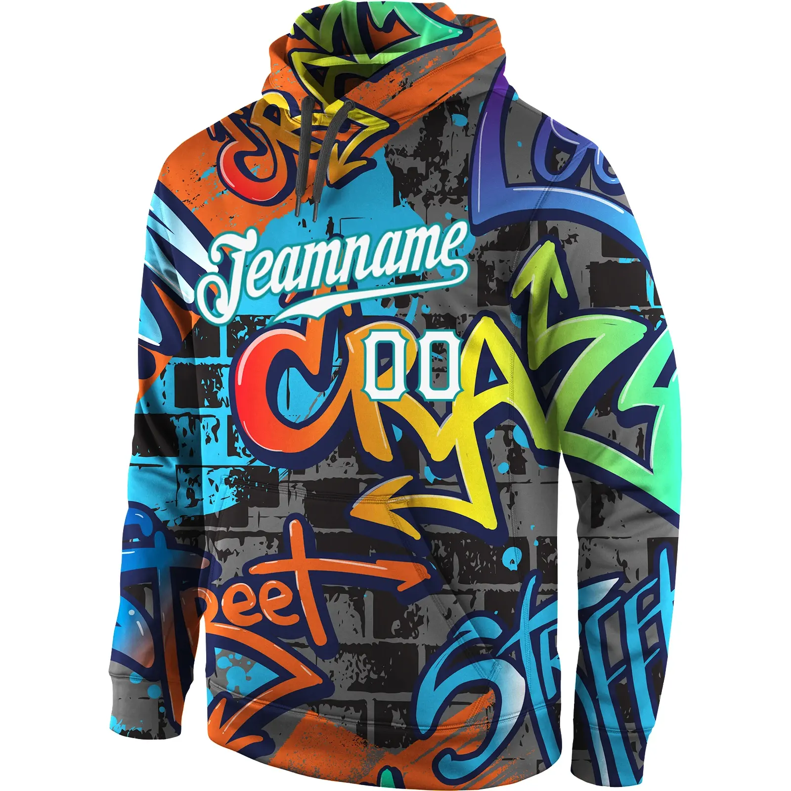 Custom Sublimation Print Personalize Logo Colour Design Hoody Stitched Graffiti Pattern 3D Sports Pullover Sweatshirt Hoodie