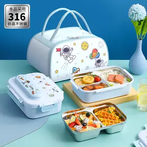 Kotak makan siang terisolasi baja tahan karat 316 kartun kotak makan siang kompartemen lucu siswa kotak makan siang anti bocor microwave portabel kotak Bento