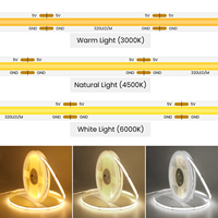 Boîte à piles 3AA, bande LED COB 5V 8MM 320LEDs/m, blanc chaud naturel, ruban flexible IP20, rétroéclairage TV chambre à coucher