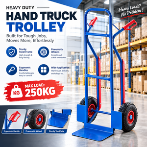 Carretilla de Mano de Acero Resistente, 2 Ruedas, Capacidad de Carga de 250 kg, Ruedas Neumáticas, Carro de Almacén Azul - Product Image 1