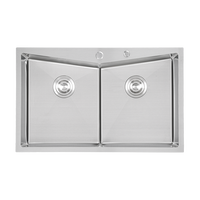 Évier de cuisine double bac multifonctionnel en acier inoxydable 304/201 de haute qualité 80x50 CM, fait main, avec égouttoir en laiton nano