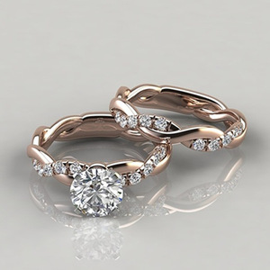Anello di Fidanzamento H077 in Oro Rosa con Diamante, Stile Romantico da Donna, Taglio Brillante Rotondo con Pietre Laterali - Product Image 1