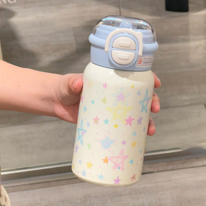 Mignonne tasse isotherme en acier inoxydable 316 avec paille, motif dessin animé, ensemble de bouteilles d'eau portables pour enfants - Product Image 4