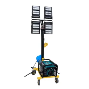 Haut mât LED tour d'éclairage mobile 1000w 6m 9m 12m 15m hauteur générateur diesel Portable Led tour d'éclairage télescopique 3000w