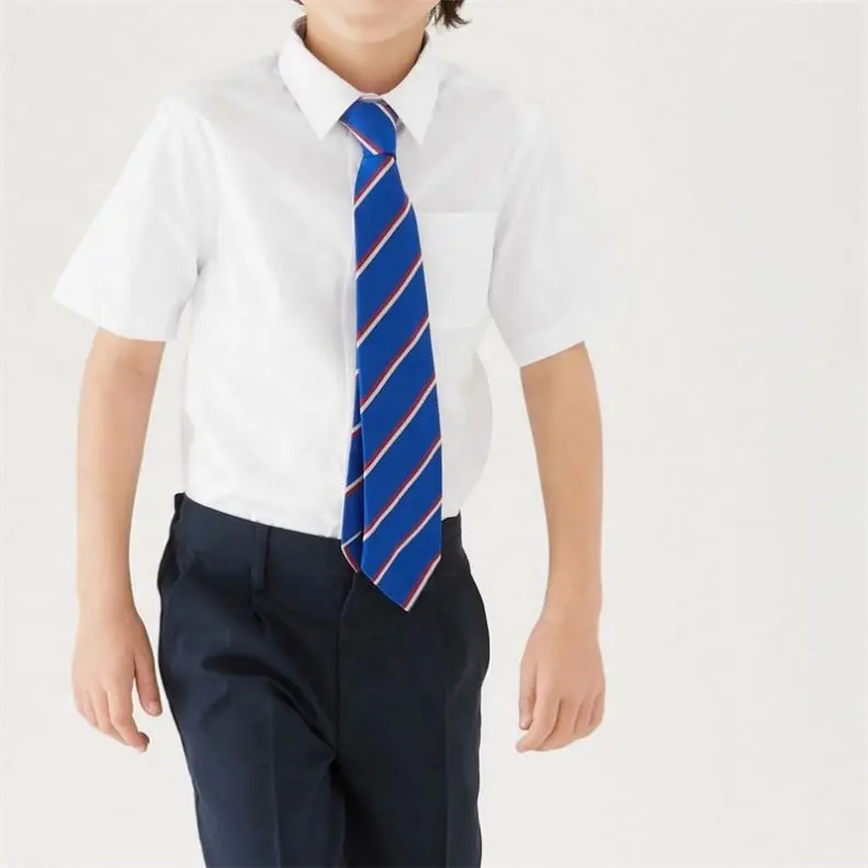 LF Wholesale Kids Short Sleeve Students School Uniform Shirt Set Boys White Non-Iron School Shirts
