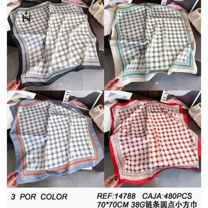 Pañuelo cuadrado de 70x70 cm, 38G, con estampado de lunares y cuadros pequeños, accesorio de moda para mujer - Product Image 3