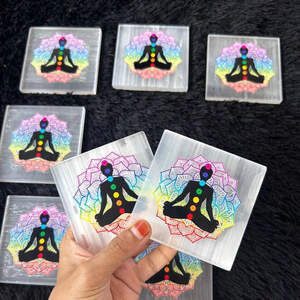 Placa de Carga de Piedra Preciosa Blanca Tallada de la Mejor Calidad con Símbolo 3D de los Siete Chakras, Posavasos Cuadrado, Meditación, Año Nuevo Chino - Product Image 1