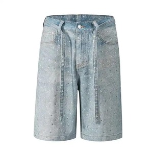 Shorts in denim lavato traspirante 2025, premium 100% cotone, stampa 3D effetto pietra, da uomo, personalizzati, casual, distressed, Jorts - Product Image 1