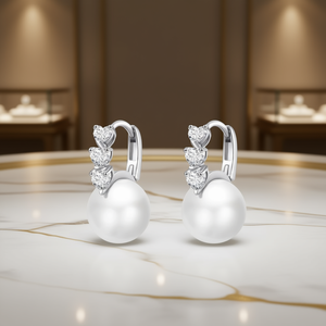 Orecchini di perle in oro bianco E3778 con diamanti naturali taglio brillante rotondo per gioielli da donna per matrimonio - Product Image 2