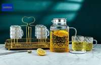 Pichet à thé chaud haute verrerie en Borosilicate bouilloire 6 pièces tasse pichet ensemble boîte-cadeau fleur motif ambre couleur transparente usine