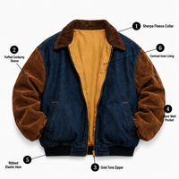 Veste en velours côtelé réversible bicolore, style vintage, denim, streetwear urbain décontracté, coupe bomber oversize, veste tapisserie pour homme