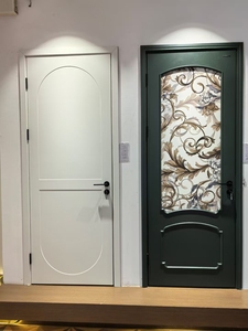 French Design Double <strong>Round</strong> <strong>Top</strong> Interior Glass <strong>Doors</strong> Modern Walnut Material Arched Opening for Apartment Bedroom Hotel Villa Use - Product Image 3