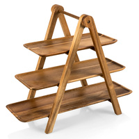 Plateau de service en bois d'acacia écologique à 3 niveaux Plateau de service décoratif pour gâteau Tour du désert Plaque de support pour cupcake avec motif pour plateau de service