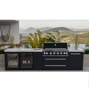 Design personnalisé de luxe en acier inoxydable noir barbecue île jardin extérieur cuisine