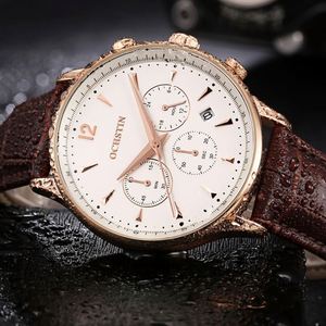OCHSTIN <span class=keywords><strong>050</strong></span> Orologio da Polso da Uomo al Quarzo Marrone con Marchio Proprio, Cinturino in Pelle a Basso Prezzo, Resistente all'Acqua, Calendario 24 Ore, Orologio Casual - Product Image 5